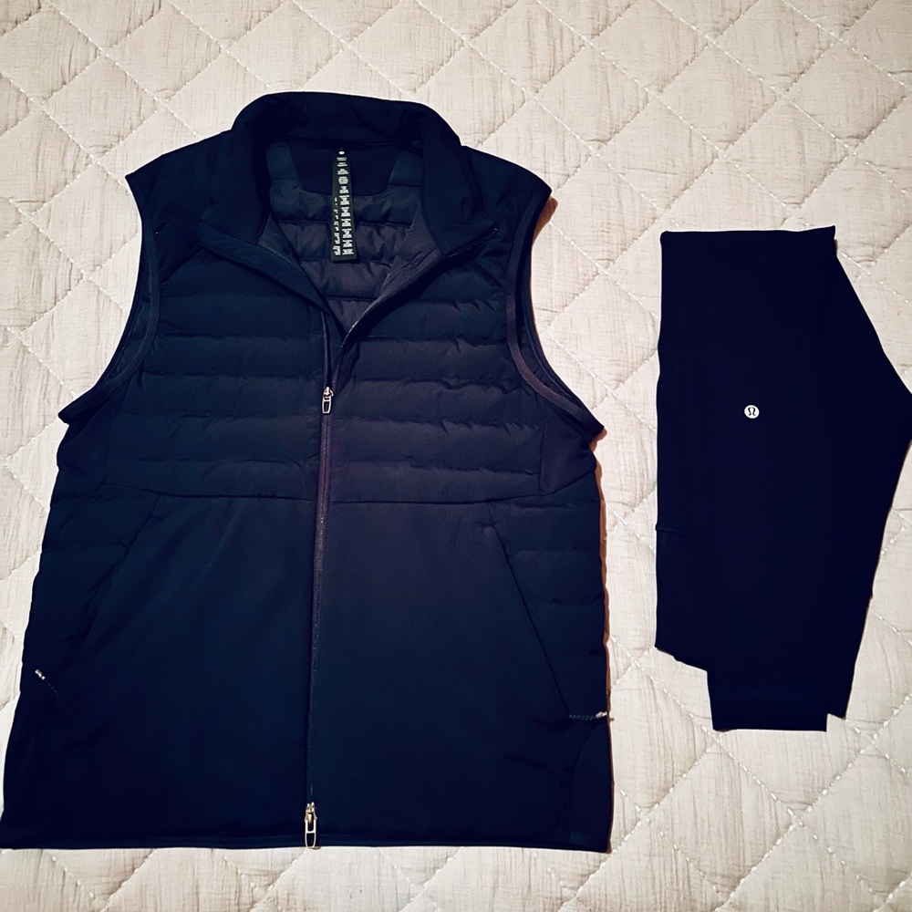 Lululemon Down for it All Vest with size 8 leggings.